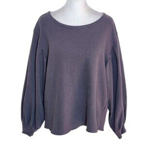 Linen Rose Boho Gray Sweatshirt with Raw Edges Size Small